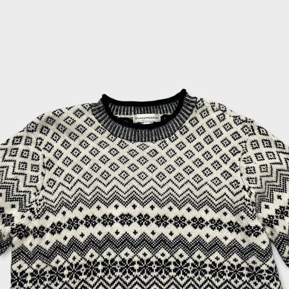 Evan Picone Fair Isle Black & White Wool Blend Sweater - Picture 3 of 6